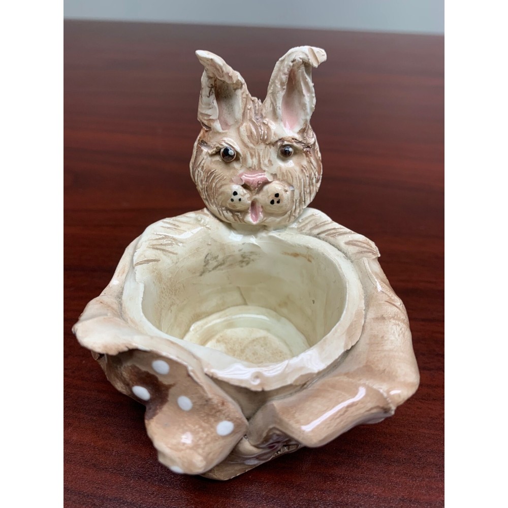Rare Amy LaCombe Signed Bunny Rabbit Easter Pottery Candle Holder 2002