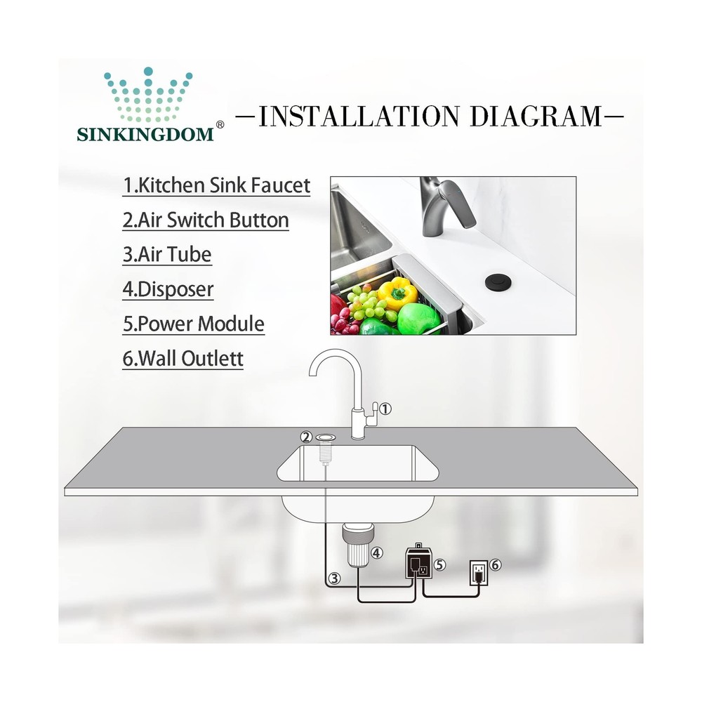 SINKINGDOM Garbage Disposal Air Switch Kit Sink Top with Long Button,Matte Bl...