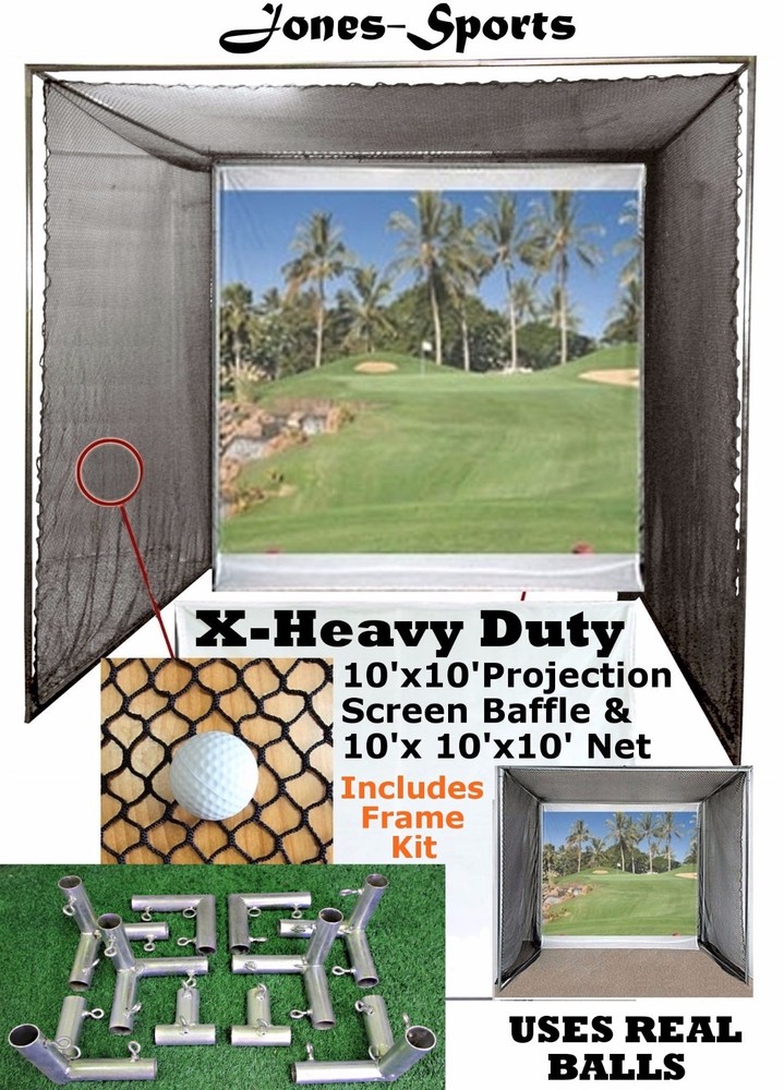 10'x10' Golf Impact Projection Screen/Baffle w/ 10'x10'x10' Net & Frame Corners