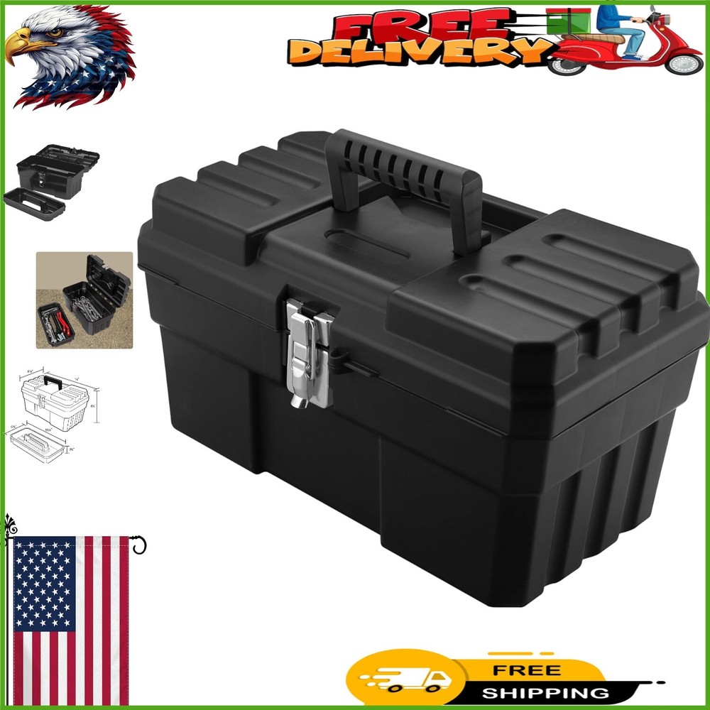 Durable 14-Inch Plastic Toolbox with Removable Tray - Perfect for Tools & Crafts