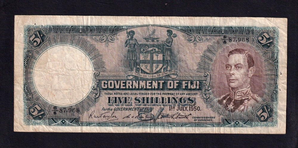 Fiji 5 Shillings P-37j 1950 VG