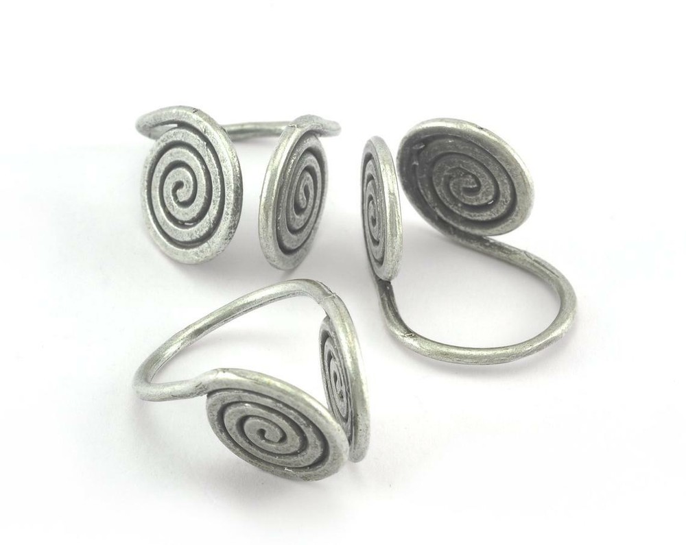 Antique Silver Plated Spiral Adjustable Ring brass 18mm 8US innsize Adjustb 3191