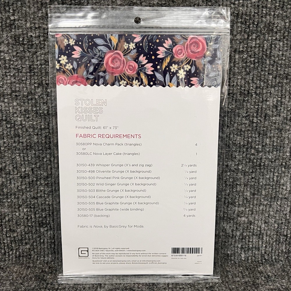 Stolen Kisses By Basicgrey 61”x73” Quilt Pattern PAT011 New