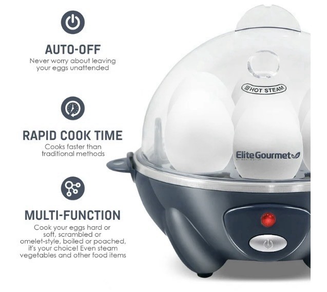 Elite Gourmet Easy Egg Cooker for 7 Eggs Automatic Hard Medium Soft Boiled
