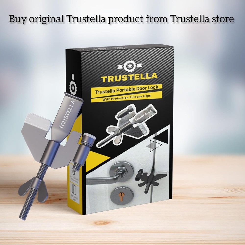 Original Trustella Heavy-Duty Portable Door Lock - Single Lock, Black
