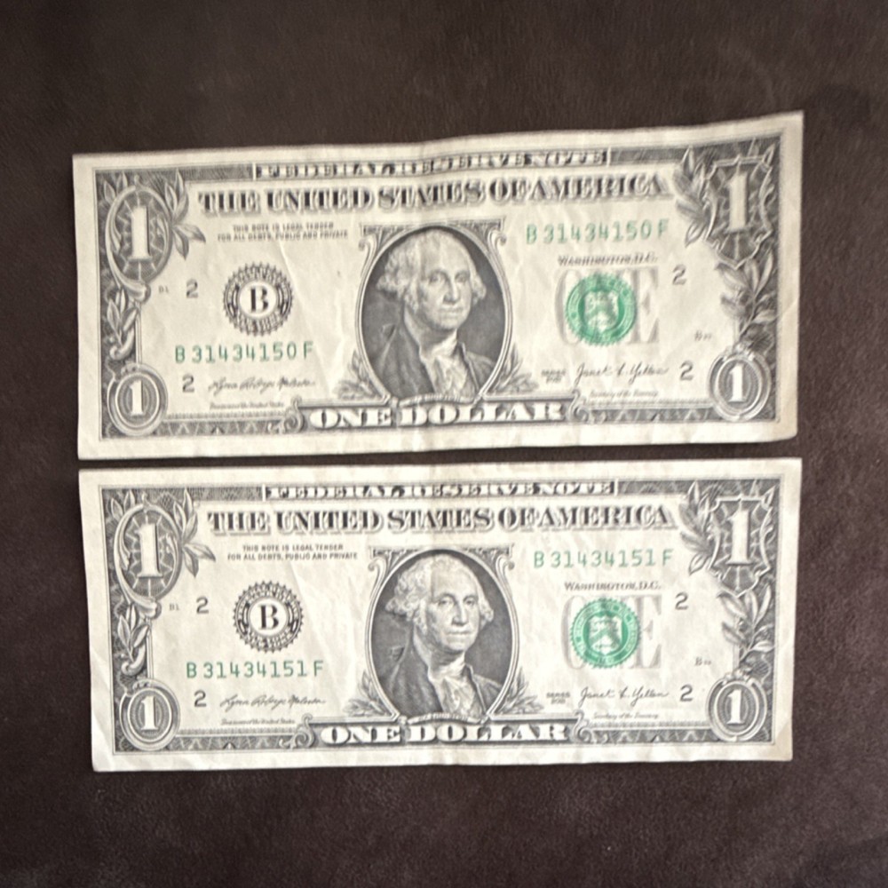 Consecutive $1 Error Notes, Circulated, Serial Numbers B31434150F & B31434151F