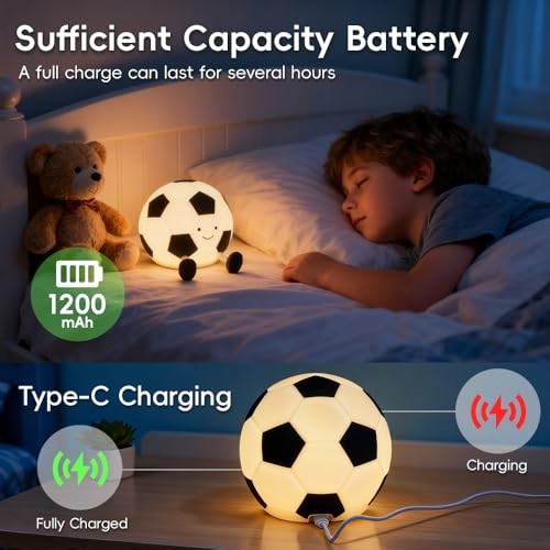 Soccer Night Light for Boys, Soft Silicone Kids Night Light with Timer &
