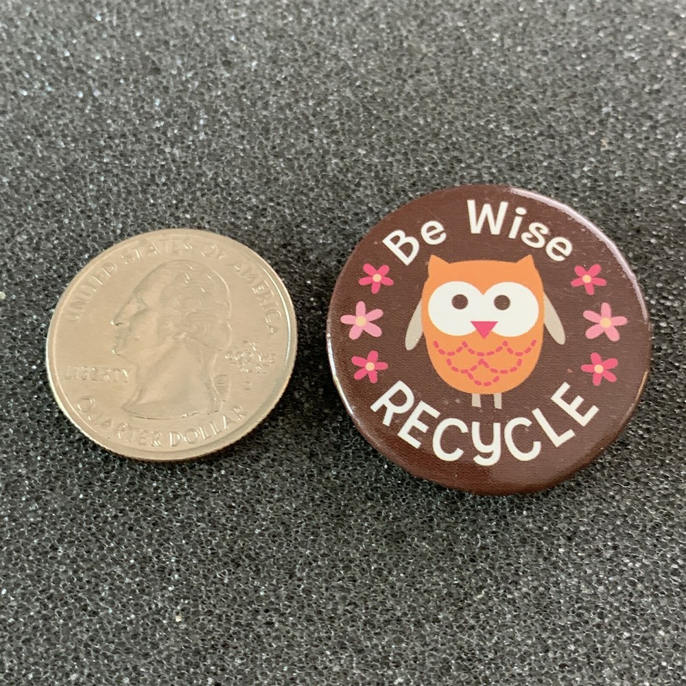 Be Wise Recycle Cute Owl Environmental Pin Pinback Button #40637