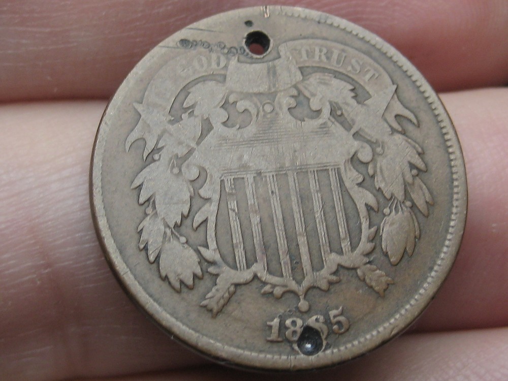 1865 Two 2 Cent Piece- Fancy 5, Shattered Reverse, Large Die Break Mint Error