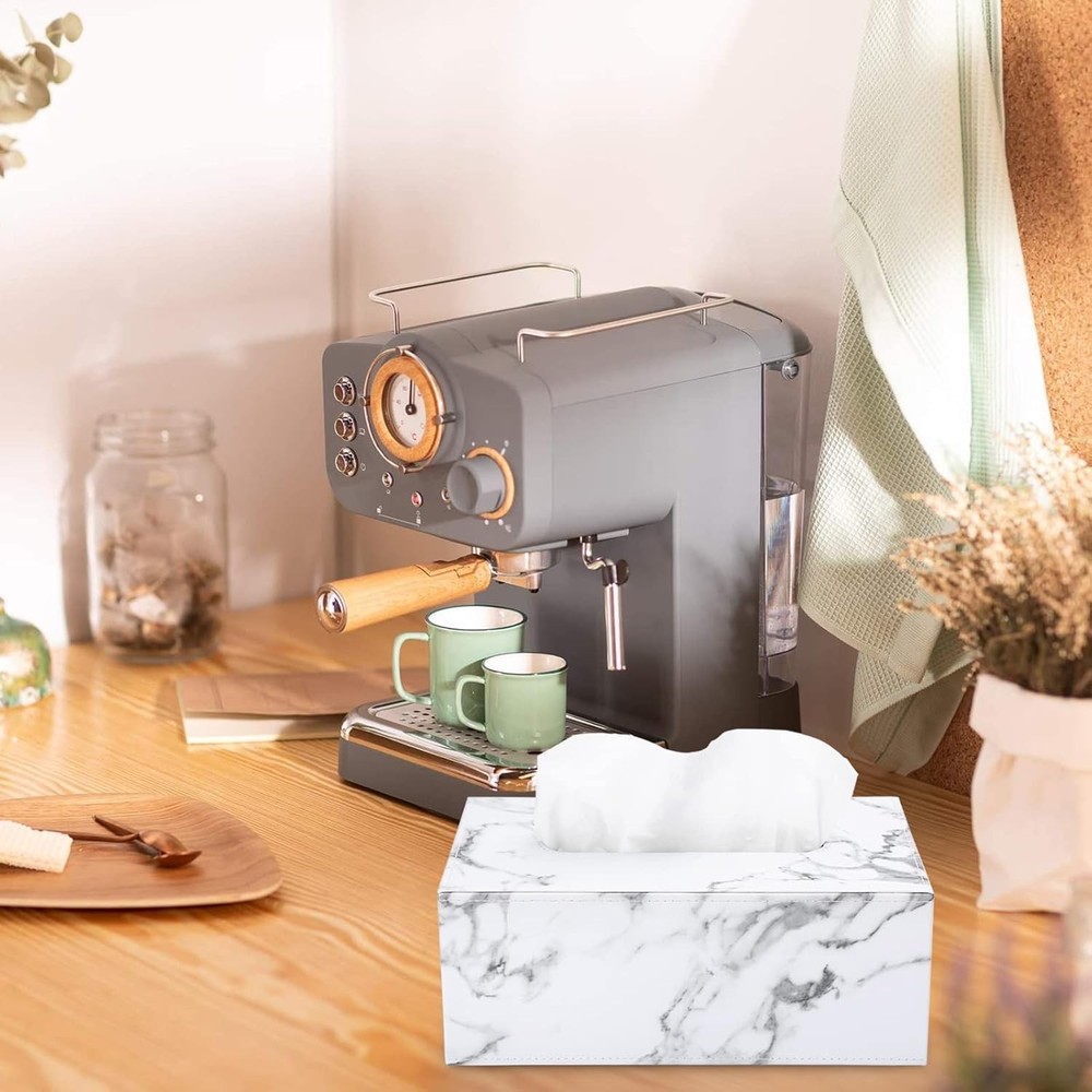 Sumnacon Rectangular Leather Tissue Box Cover - Stylish Medium, Marble White