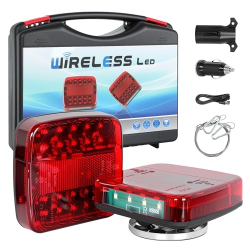 Wireless Trailer Lights Magnetic, New Rechargeable LED Trailer Light Kit, Red
