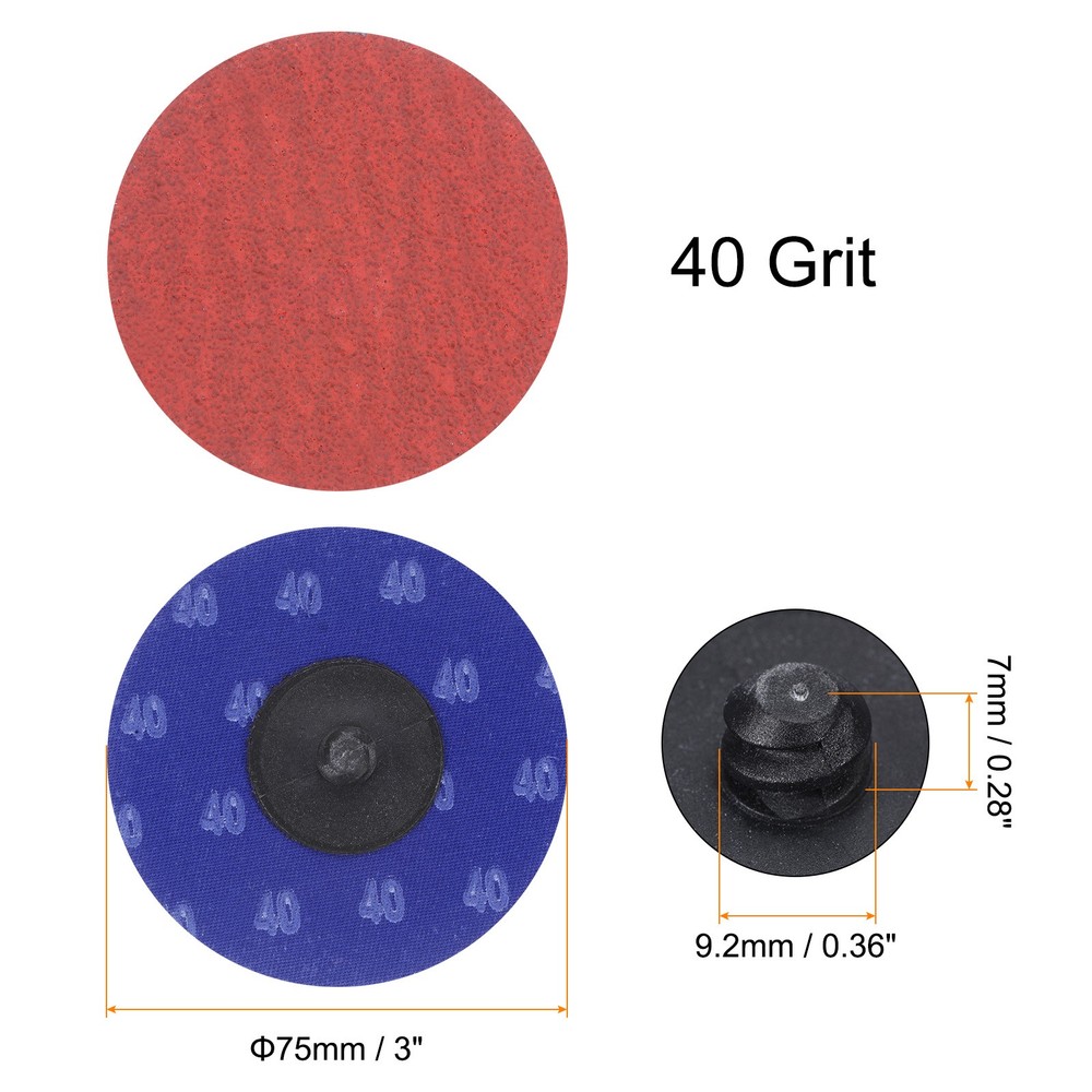 25pcs 3" 40 Grit Quick Change R-Type Sanding Discs Ceramic Grains Red Blue