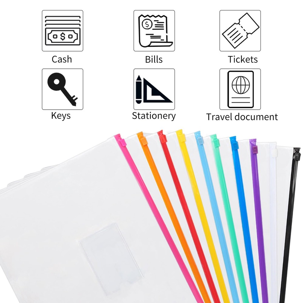 24Pcs Plastic Envelopes Poly Zip Envelopes Files Zipper Folders A4 Size Letter