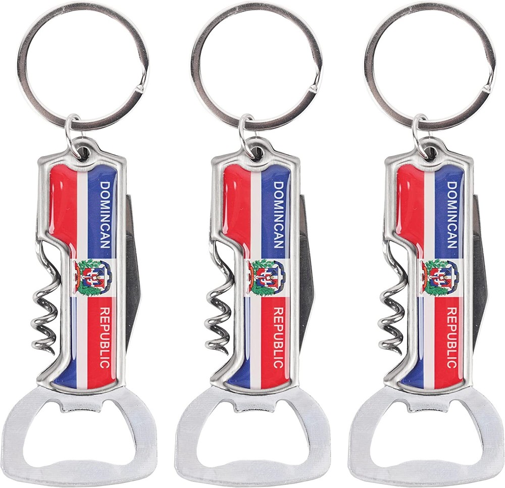 Multifunctional Bottle Opener Keychain Corkscrew Keychains - Dominican Republic