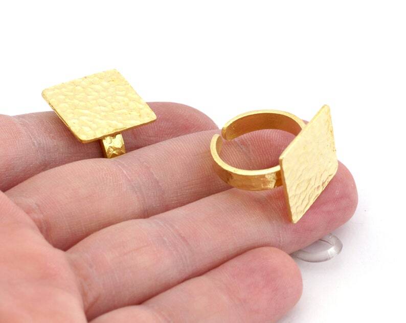 Square Hammered Adjustable Ring Blank - Raw Brass (18mm Blank ) 4950