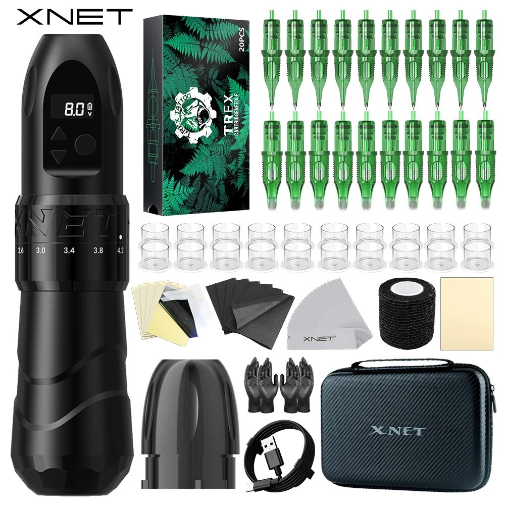 Wireless Tattoo Machine Pen Kit 7 Adjustable Stroke 20 Needles Permanent Makeup