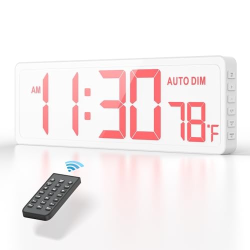 16.5" Large Digital Wall Timer Clock with Countdown Timer, Auto Dimmer, White