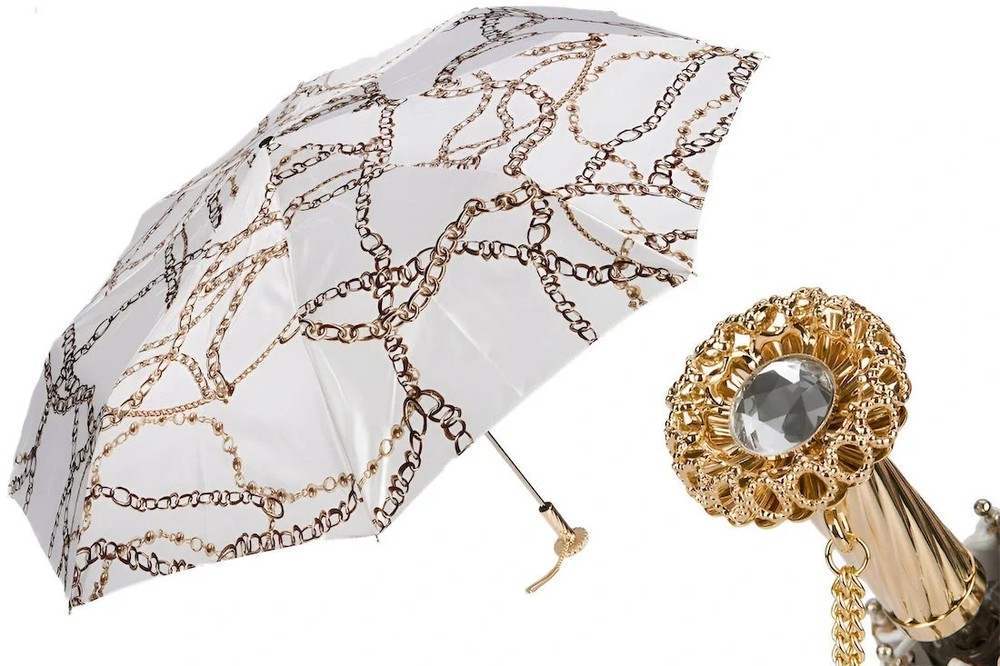 Pasotti Chains Print White Folding Umbrella