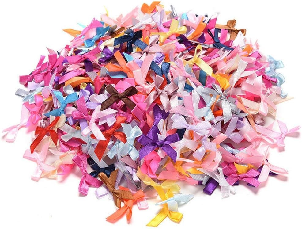 100Pcs Colorful Assorted Smallest Satin Ribbon Bows, Tiny Colors