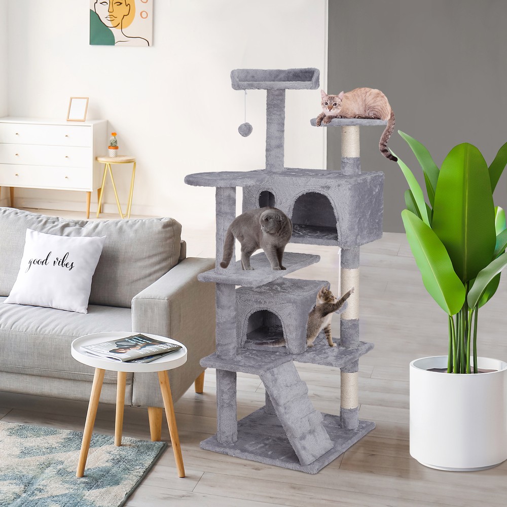 55" Cat Tree Multi Level Tower Condo Activity Center Scrathching Post Light Grey