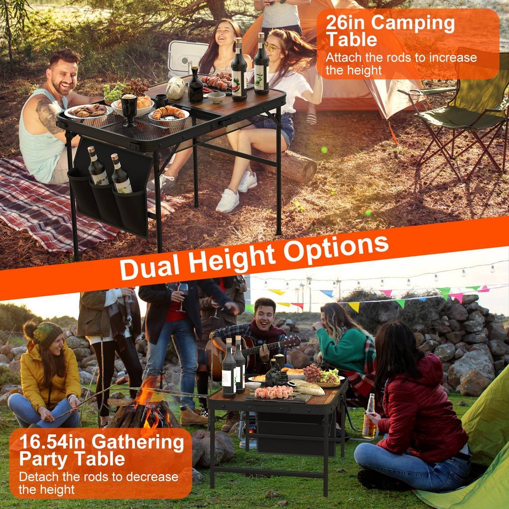 Camping Table Collapsible Aluminum Grill Stand BBQ Table Storage Net Adjustable
