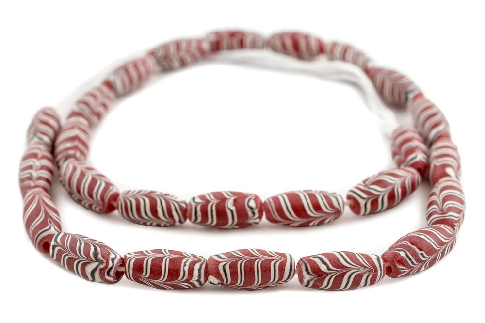 Red Java Glass Feather Beads 8mm Indonesia Oval Large Hole 23 Inch Strand