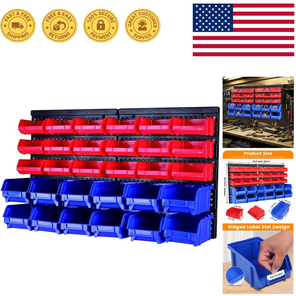 30 Bin Wall Mount Storage Rack - Heavy-Duty Organizer for Tools & Small Parts