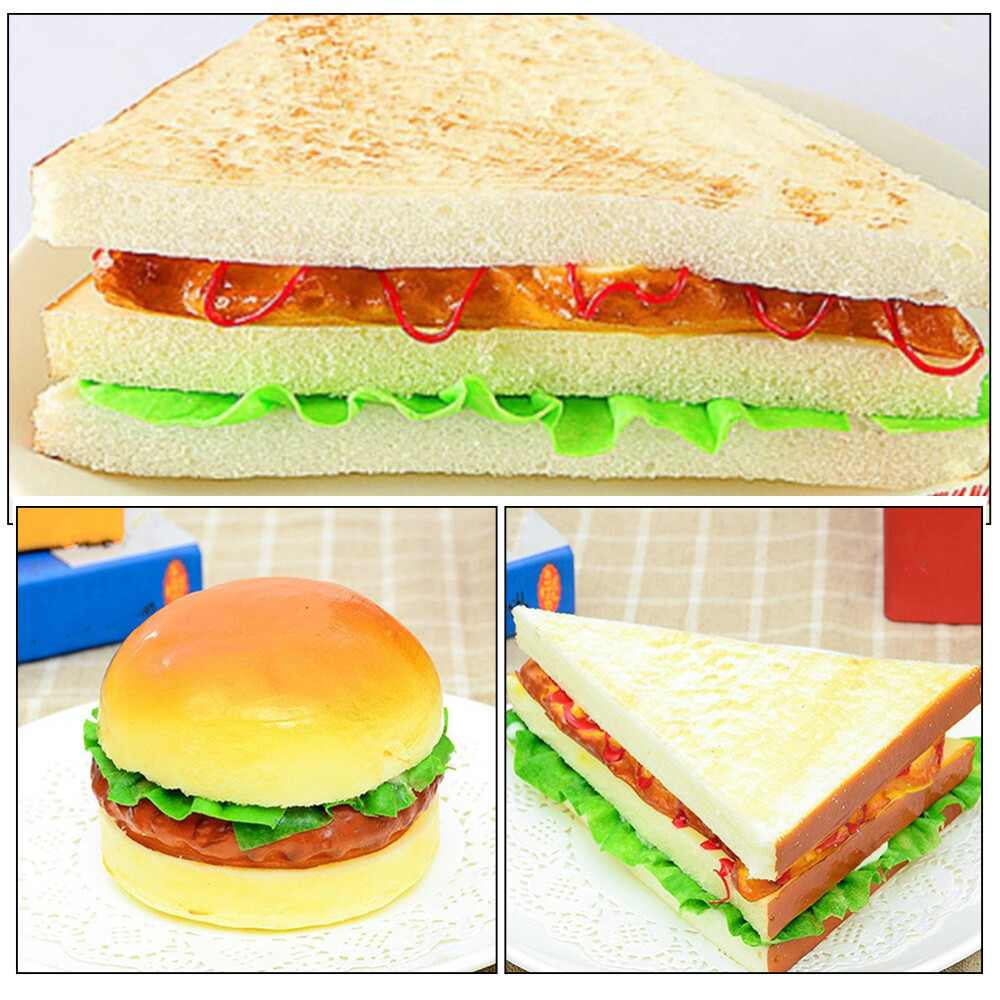 2PCS Burger Model Fake Hamburger Artificial Bread Simulation Food Display Prop