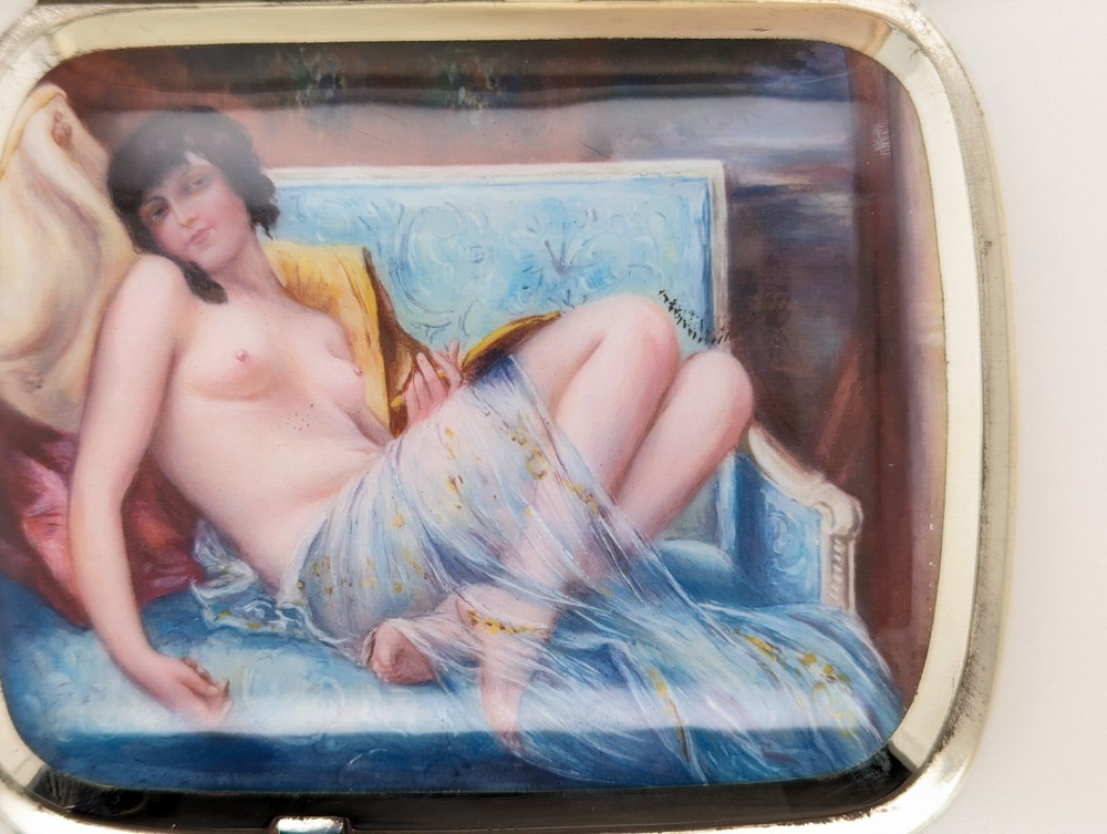 Silver Cigarette Case with Concealed Erotic Enamelled Scene