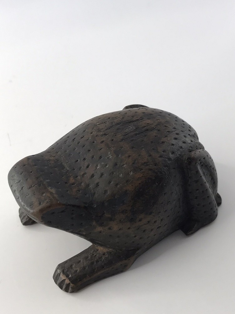 Rare Very Early Japanese Carved Wood Toad Shaped Box