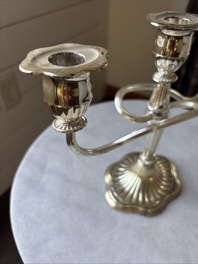 Pair Vintage Silver Plates Candelarbras Twisted 3 Arms