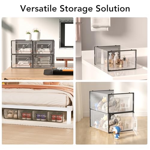X-Large Shoe Storage Box Clear Plastic Stackable Shoe Organizer 15 Pack Black