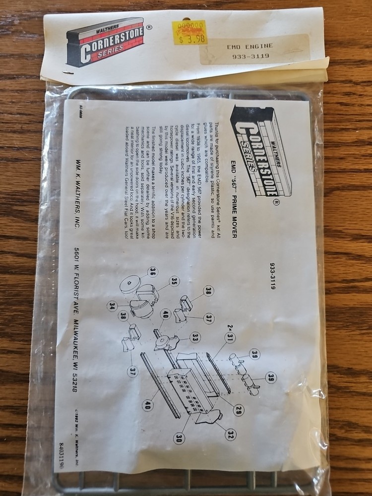 Walthers Cornerstone EMD Engine #933-3119 NOS