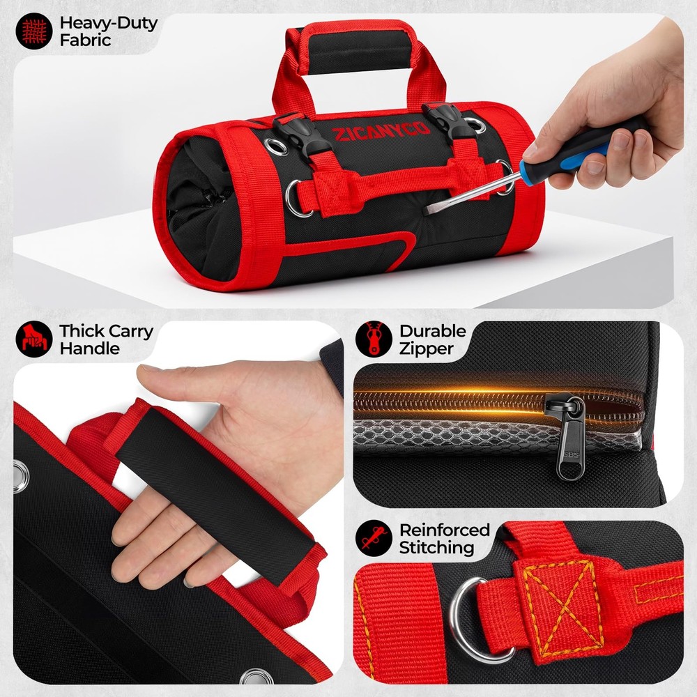 ZICANYCO Roll Up Tool Bag, Heavy Duty See-Through Tool Roll Organizer with 2 ...