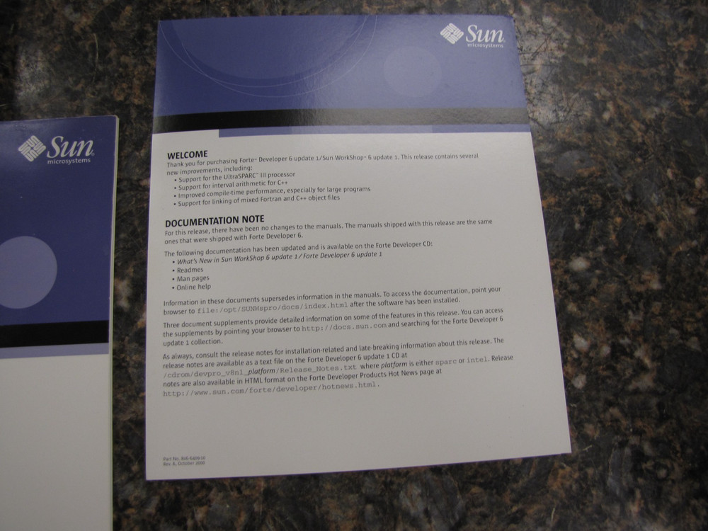 SUN Microsystem Forte Developer 6 Update Install Kit w/ Manuals CD Software-MP25
