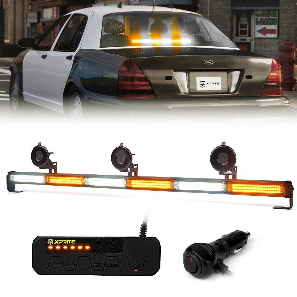 Xprite 35" COB LED Traffic Advisor Strobe Light Bar White Amber Hazard Warning