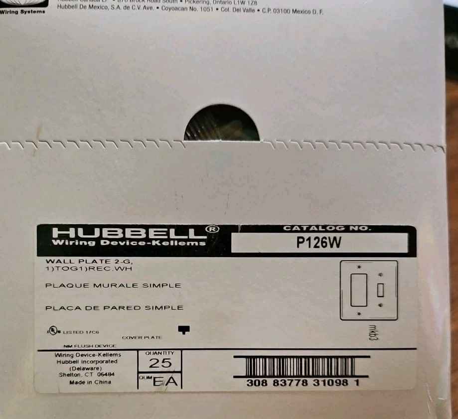 Hubbell P126W Wallplates and Switch Accessories 25pc