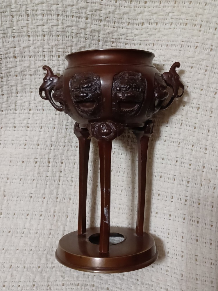 Antique Bronze Tripod Foo Dog Elephant Incense Burner