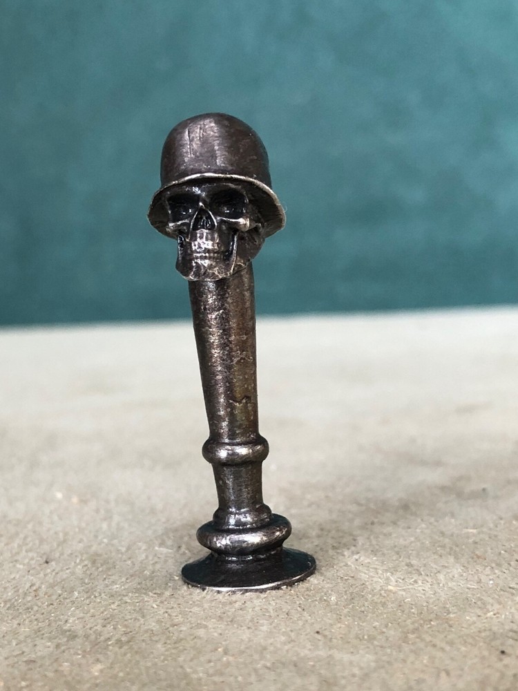 Antique WWII Skull With German Helmet Pipe Tamper, Solid Fine Pewter