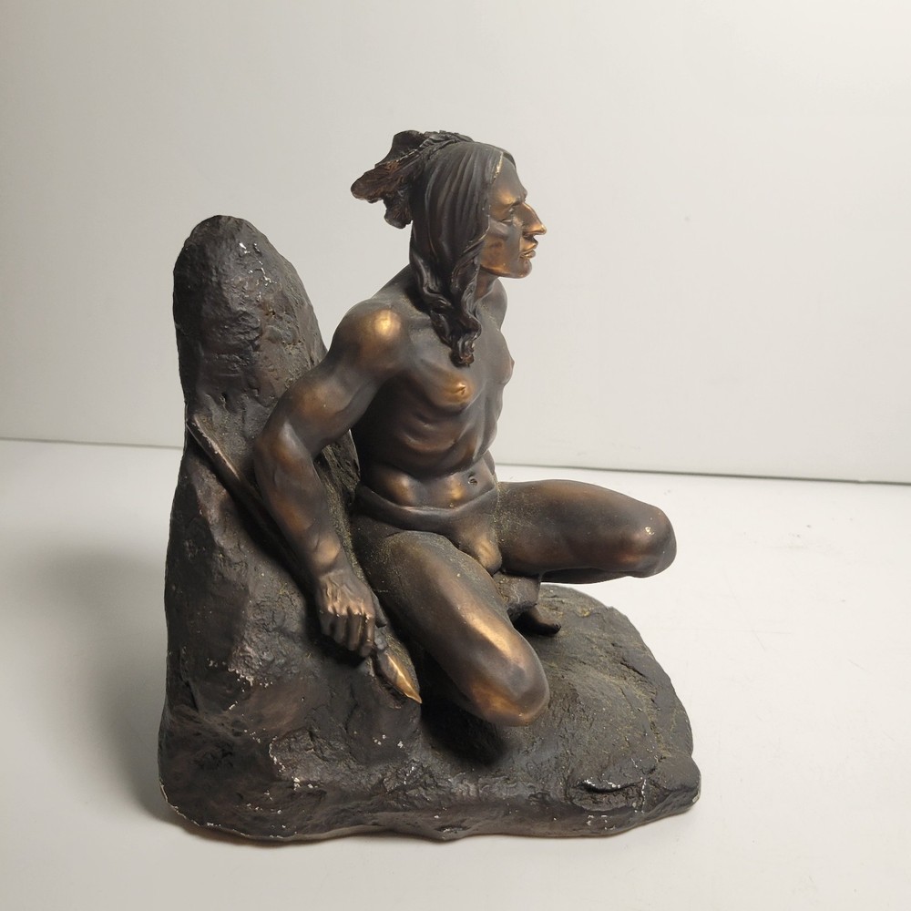 Native American Warrior Indian Bookends Bronze Clad Metal