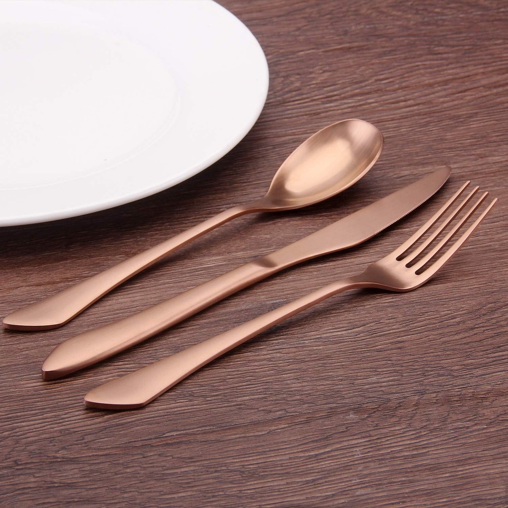 Matte Rose Gold Silverware Set, 20-Piece Stainless Steel Flatware Set, Kitche...