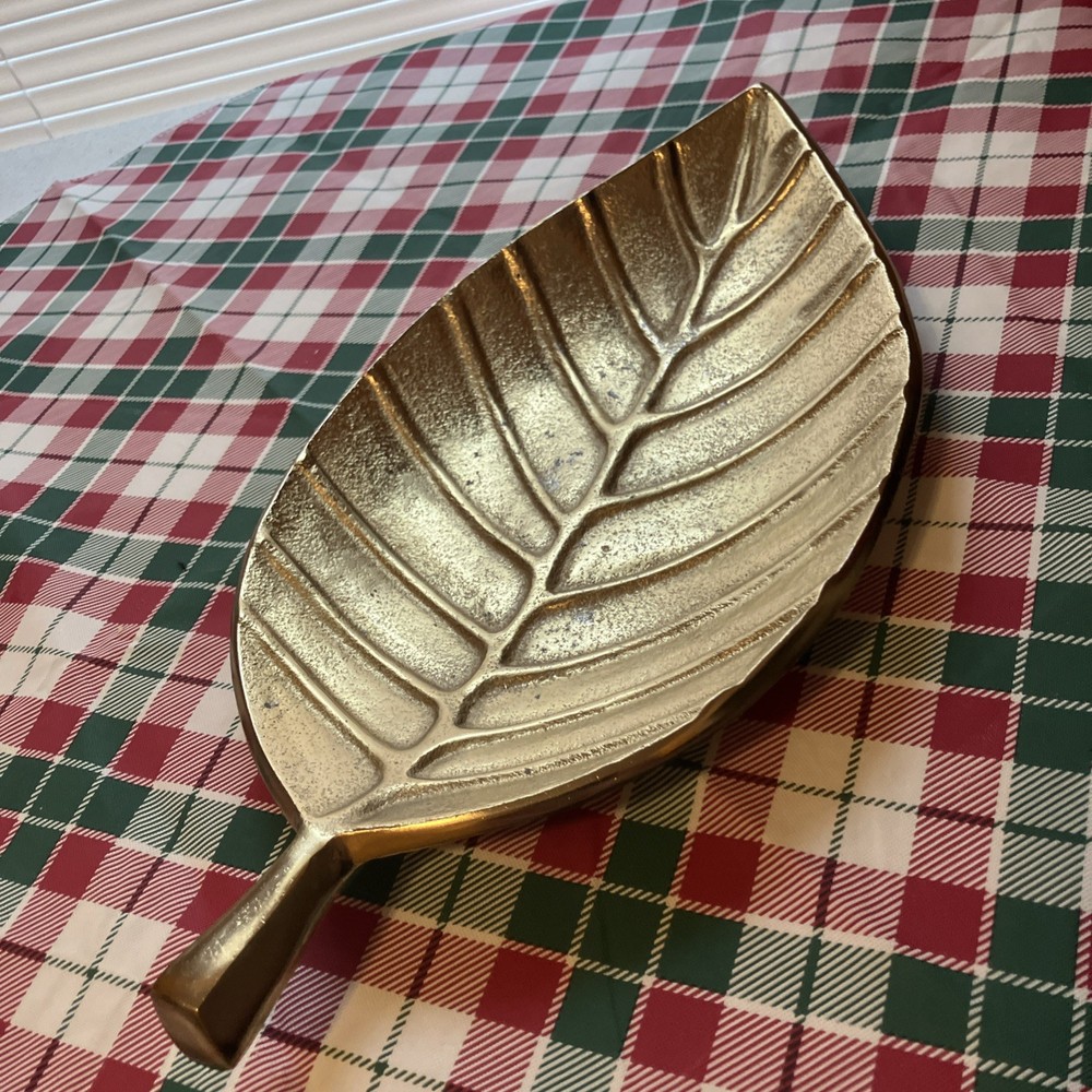 Leaf shaped tray brass 16" long,  8" wide