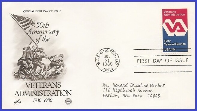 USA3 #1825 ADDR PCS ARTCRAFT FDC   Veterans Administration