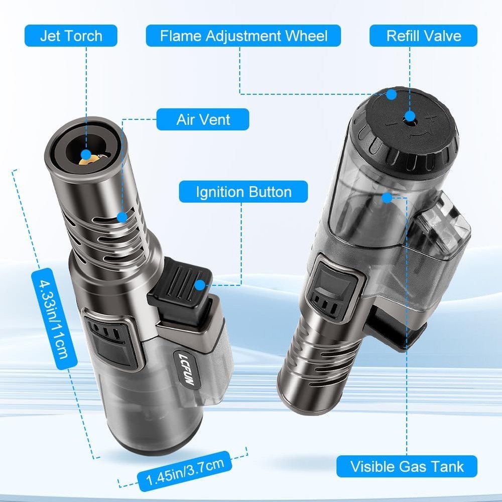 Torch Lighter 2 Pack Windproof Adjustable Single Jet Flame Butane Lighter