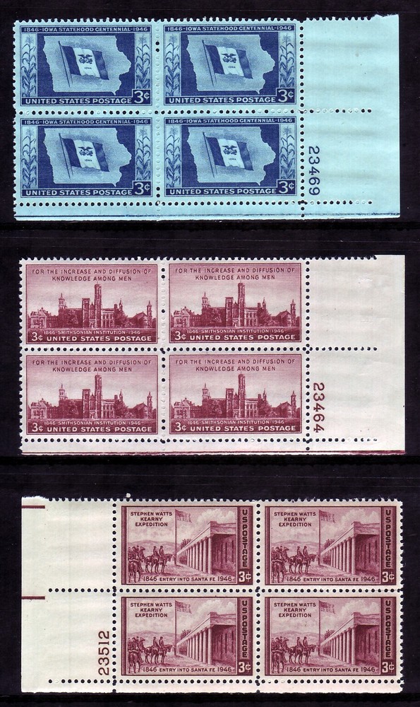 1946 COMMEMORATIVE PLATE BLOCK YEAR SET. (6) DIFFERENT. SCV $6
