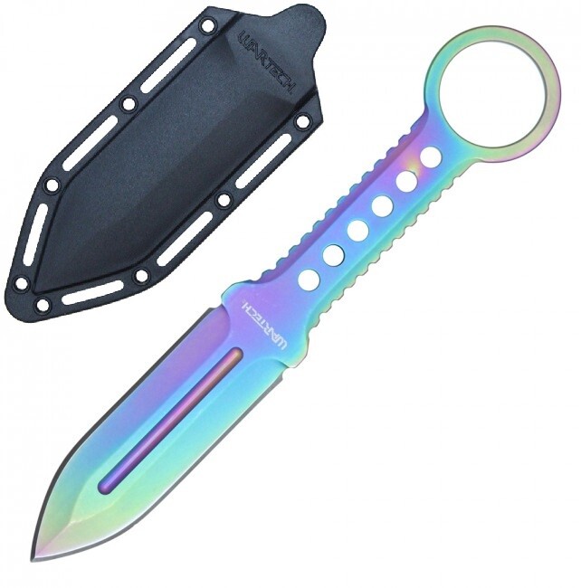 Tactical Knife Wartech 4.25" Rainbow Double Edge Dagger Blade + Slim Sheath