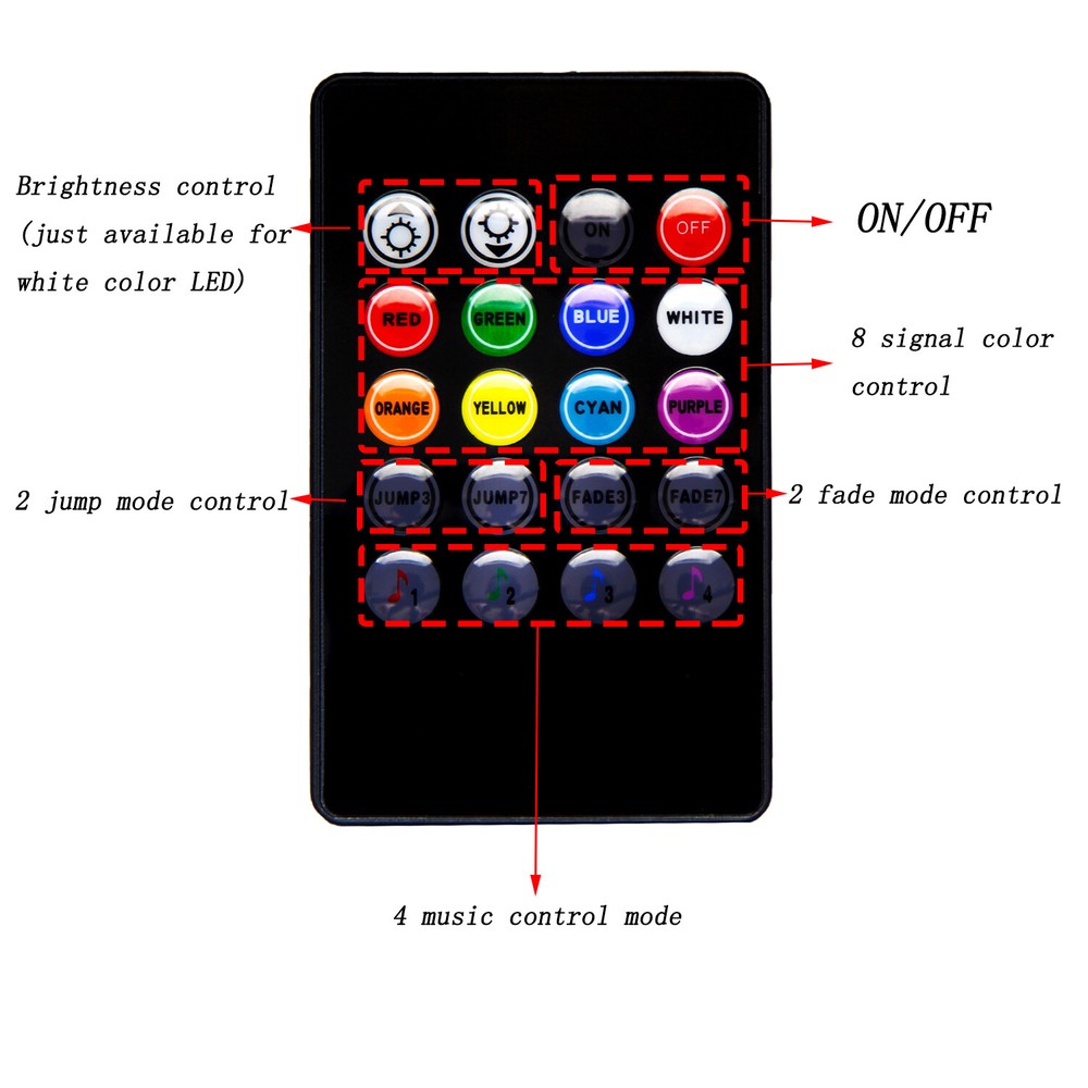 4PCS 12LED Car Interior IR Wireless Remote Control Atmosphere Neon Lights Strip