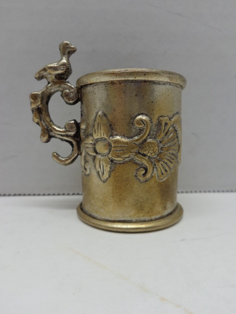 Antique Embossed Baby Cup with Bird on Scroll Handle