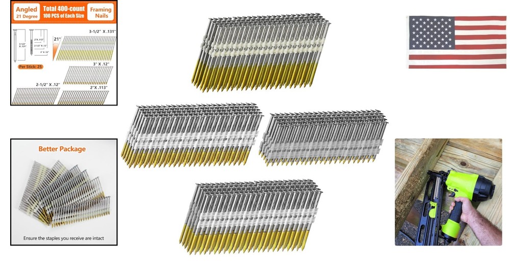 21° Plastic Collated Framing Nails, Hot-Dipped Galvanized, Full Round Head, R...