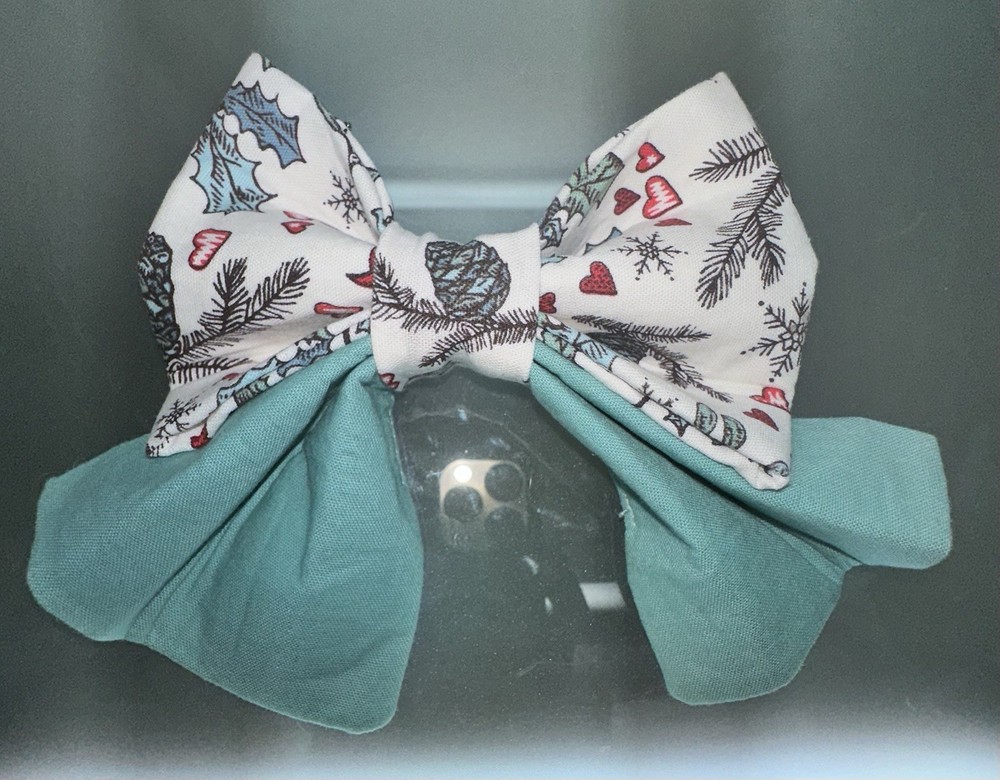 Handmade Over The Collar Pet Bow With Ribbon size medium - Christmas pattern